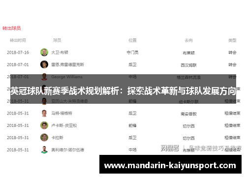 英冠球队新赛季战术规划解析：探索战术革新与球队发展方向