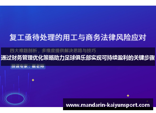 通过财务管理优化策略助力足球俱乐部实现可持续盈利的关键步骤